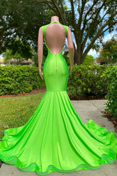 Budget Light Green V-Neck Mermaid Evening Gowns Lng Crystals Online